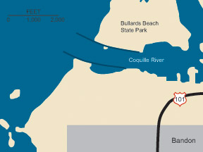 Graphic illustration map of Coquille River