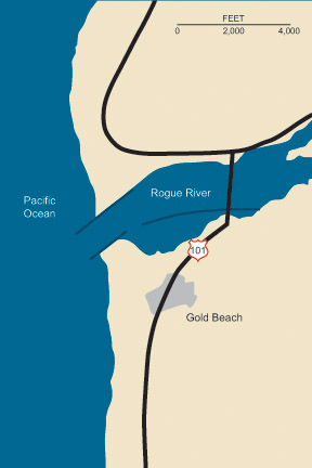Graphic illustration map of Rogue River at Gold Beach