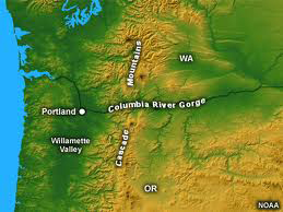 Color relief map of the Columbia River Gorge and surrounding area