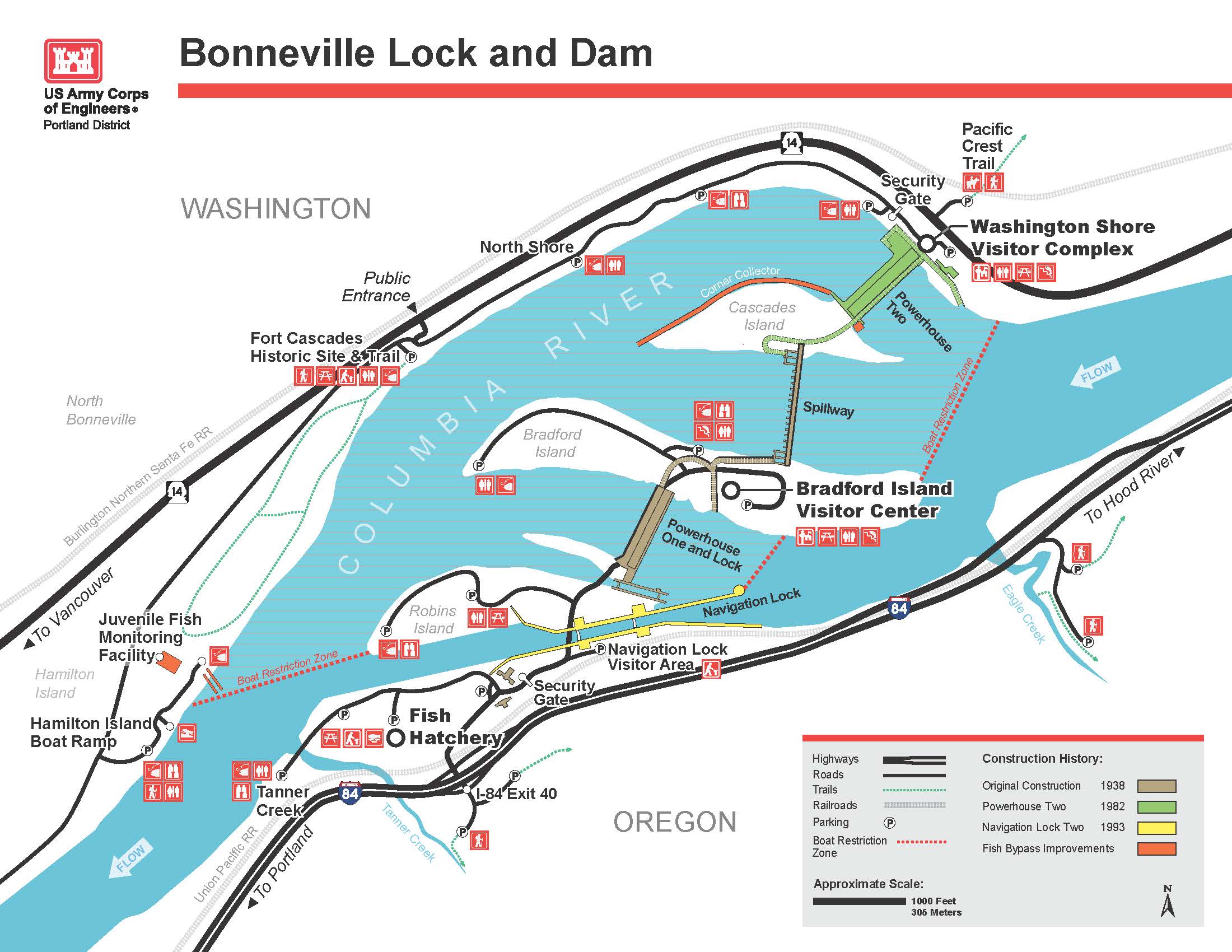 Map of Bonneville Lock & Dam