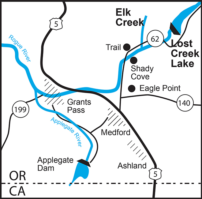 Map showing Rogue River Basin locations
