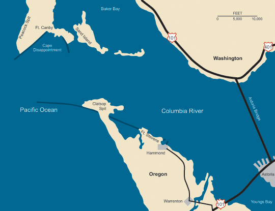 Graphic illustration map of Baker Bay