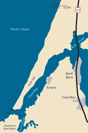 Graphic illustration map of Coos Bay