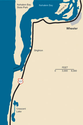 Graphic illustration map of Nehalem River and Bay