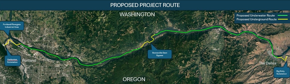 An image of the proposed project route from Portland to The Dalles An image of the proposed project route from Portland to The Dalles