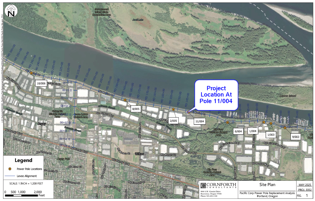 Project Location Map on the south side of Marine Drive at approximately 45.560046, 122.488656, Portland, Multnomah County, Oregon. Project is located approximately 2000 feet west from the McGuire Point Marina entrance. Project Location Map on the south side of Marine Drive at approximately 45.560046, 122.488656, Portland, Multnomah County, Oregon. Project is located approximately 2000 feet west from the McGuire Point Marina entrance.