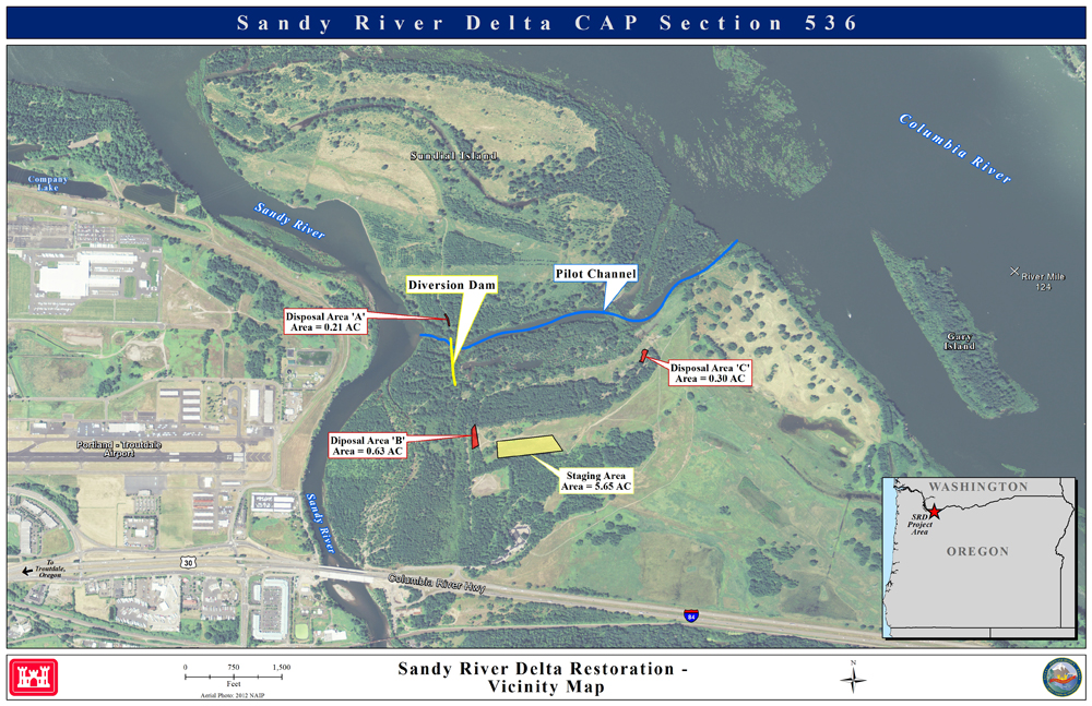 Project slide showing relative locations of the Sandy River Delta dam removal project