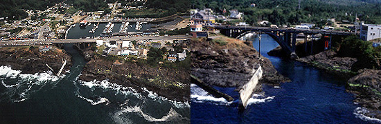 2 aerial images of Depoe Bay