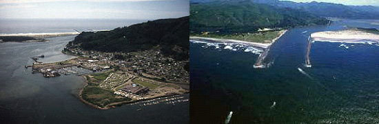 2 aerial images of Tillamook Bay