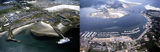 2 aerial images of the Yaquina Bay area
