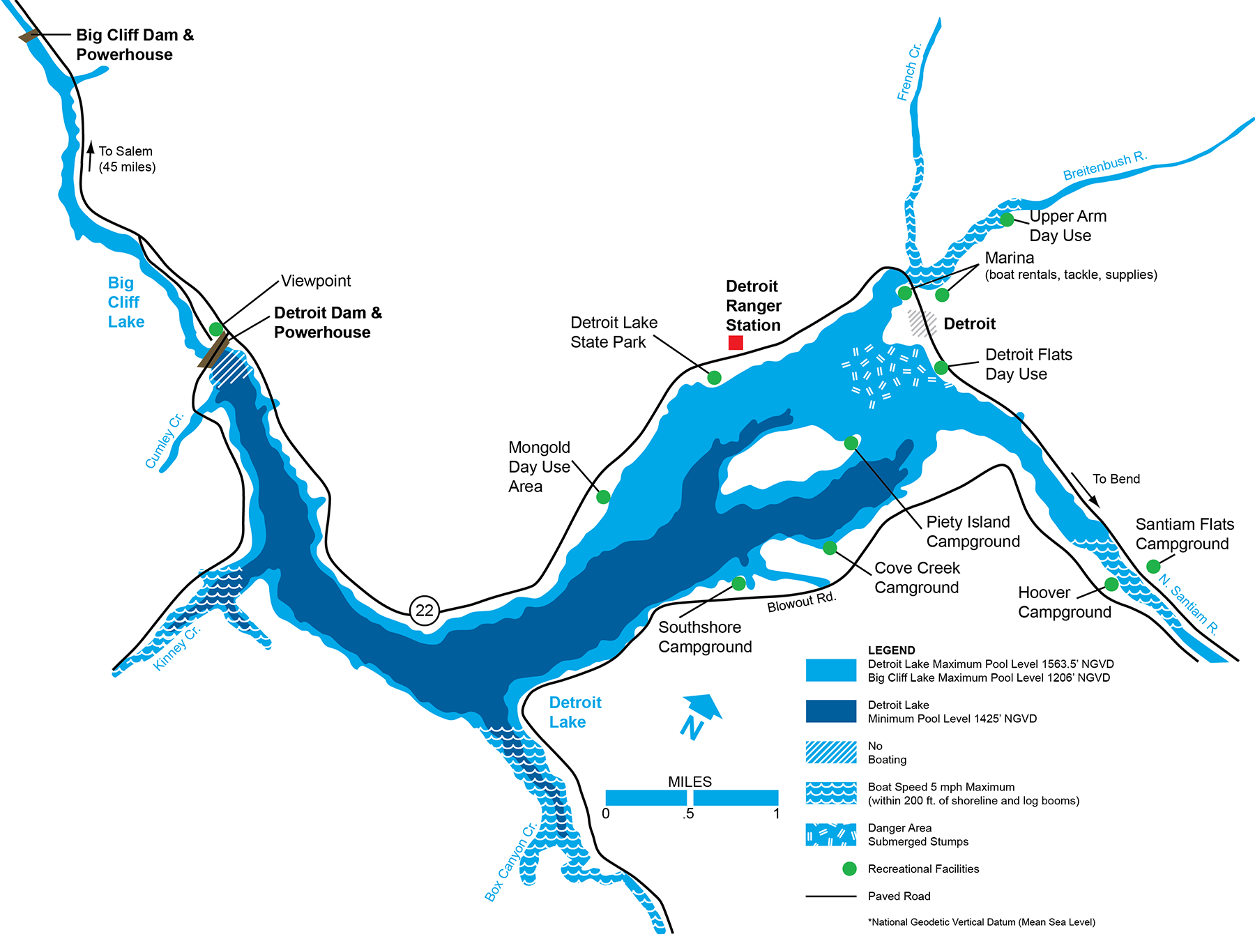 Big Cliff and Detroit Dams Map