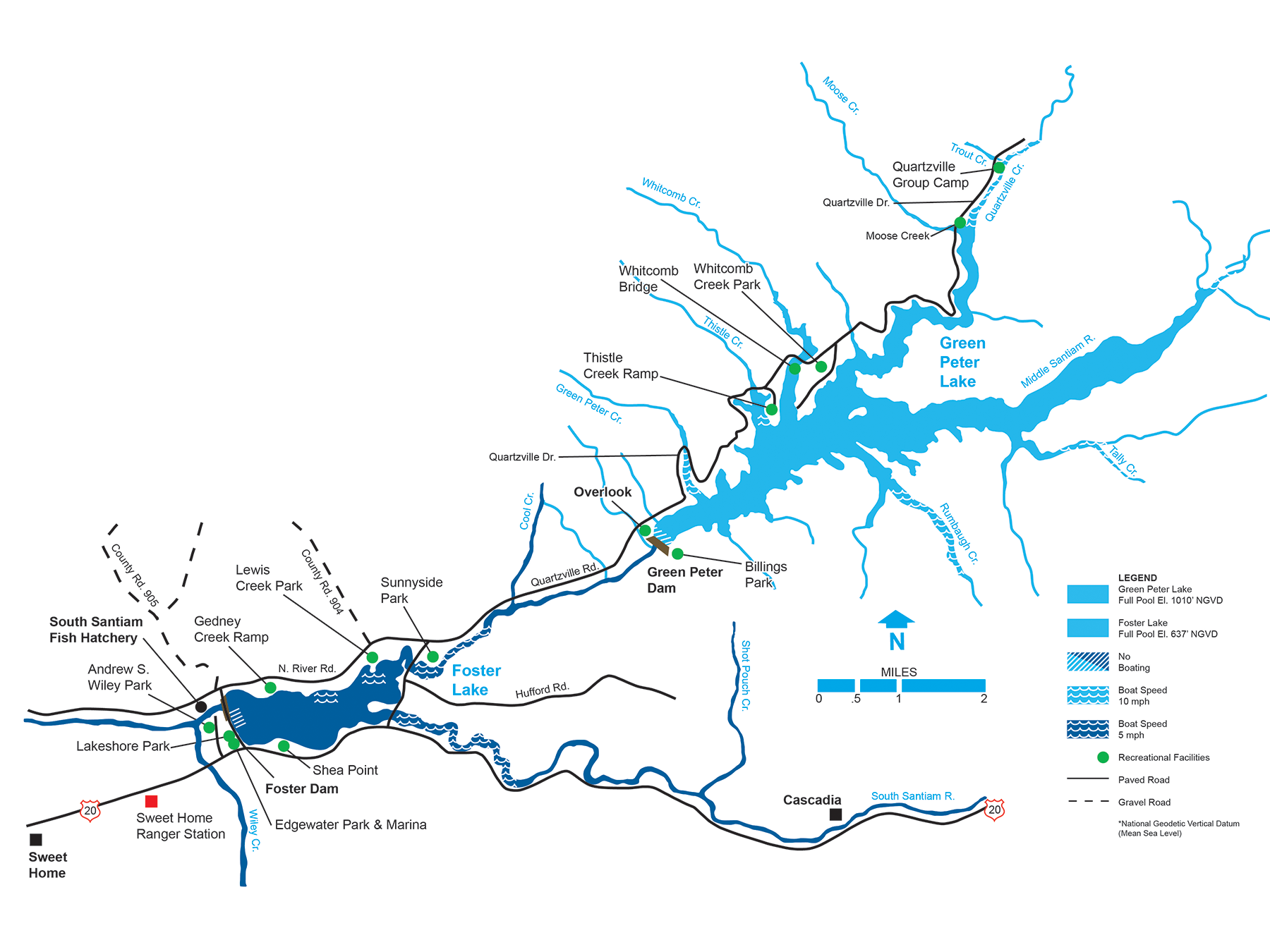 Foster and Green Peter Dams Map