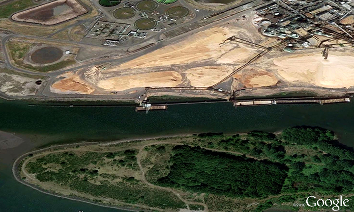 Aerial view of the Old Mouth of the Cowlitz River, courtesy of Google Earth Pro
