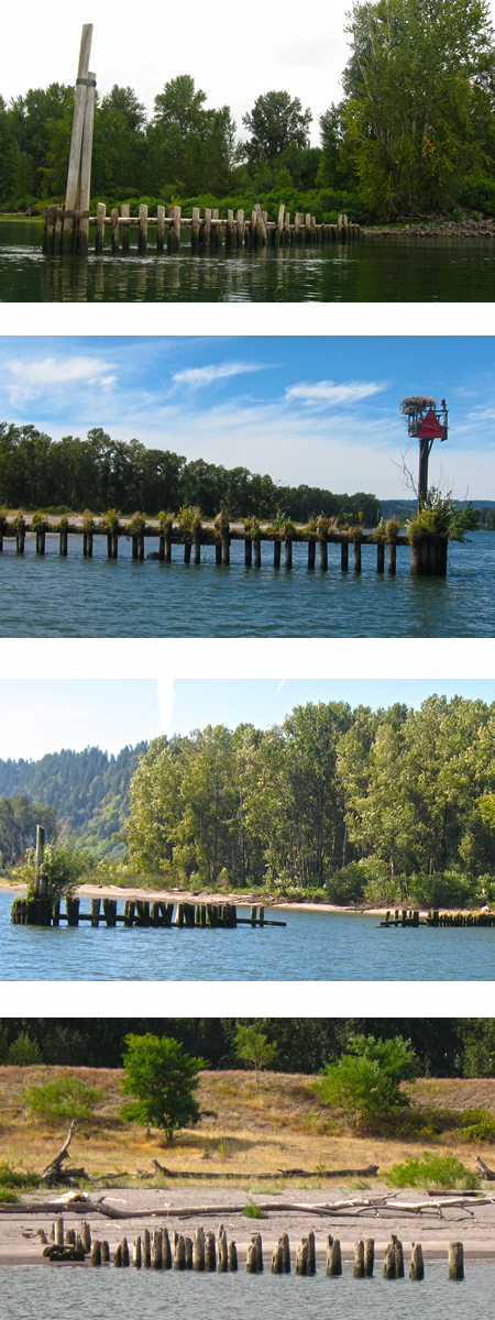 four pictures of pile dikes